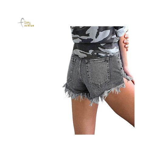 Women Ripped Mid Waisted Denim Short with Pockets