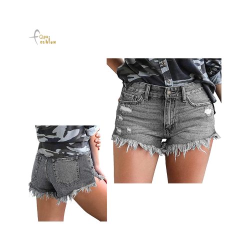 Women Ripped Mid Waisted Denim Short with Pockets