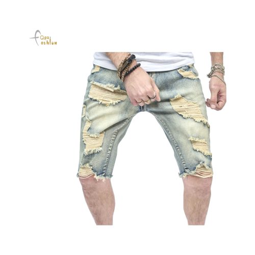 New Men Summer Streetwear Slim fit Ripped Denim Short Stylish Holes Solid Casual Straight Jean Male Short Pant